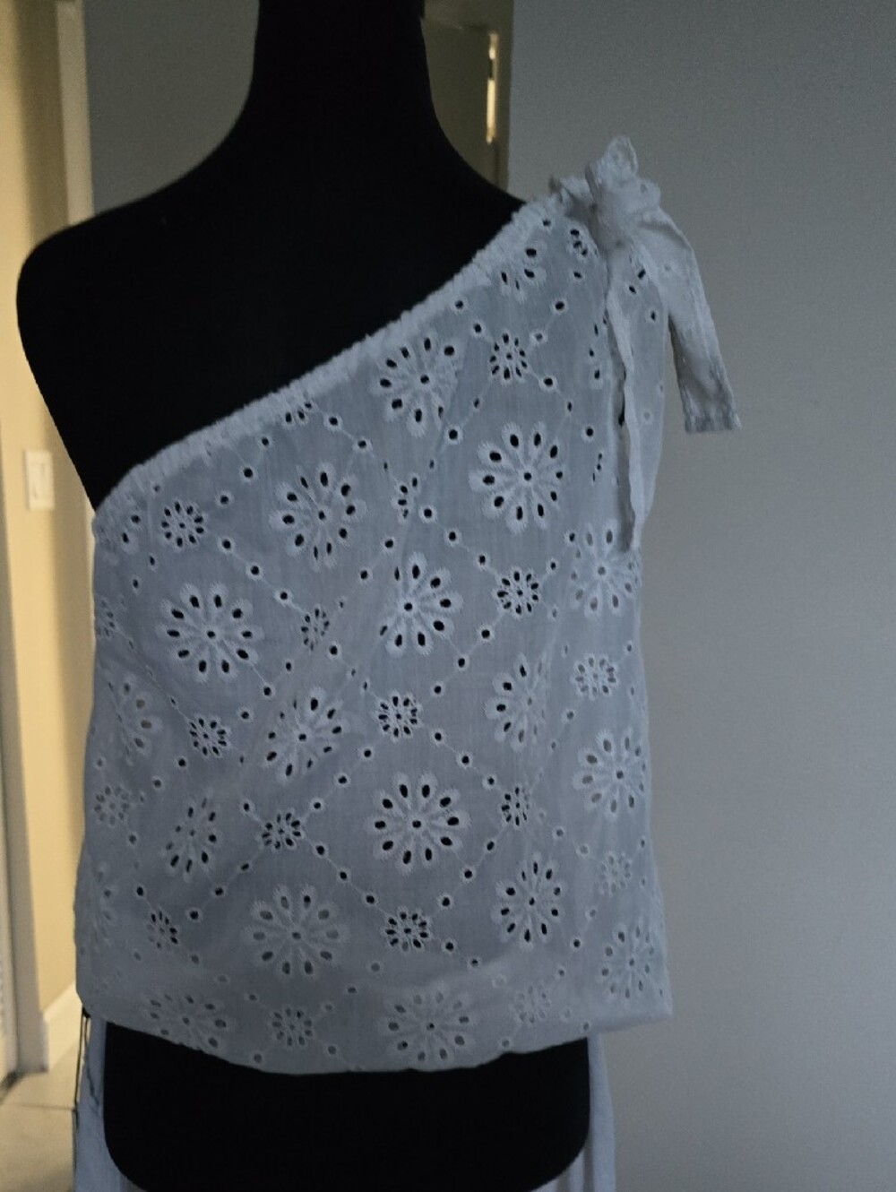 White Eyelet One-Shoulder Top